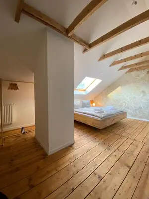 Ein Bett oder Betten in einem Zimmer der Unterkunft Ferienhaus Chemnitz