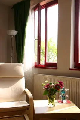 Ein Sitzbereich in der Unterkunft Ferienhof Dittrichs Erben