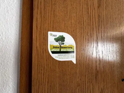 Ein Zertifikat, Auszeichnung, Logo oder anderes Dokument, das in der Unterkunft Ferienwohnung am Jacobsweg ausgestellt ist
