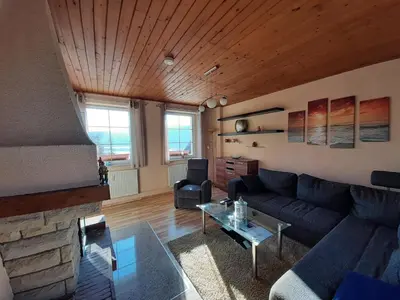 Ein Sitzbereich in der Unterkunft Ferienhaus Elbsommer am Weinberg II