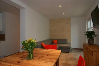 Ein Sitzbereich in der Unterkunft Ferienhaus an der Plantage