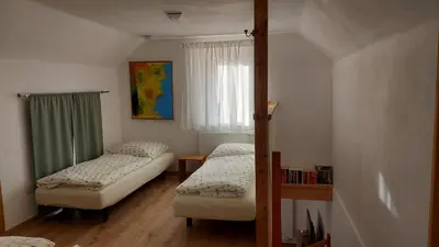 Ein Bett oder Betten in einem Zimmer der Unterkunft Ferienhaus Richtermühle