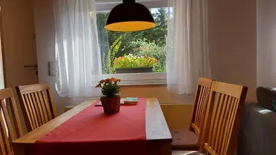 Ein Sitzbereich in der Unterkunft Ferienhaus Richtermühle
