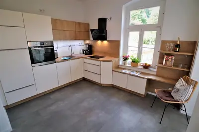 Küche/Küchenzeile in der Unterkunft Ferienwohnung zum Bielatal