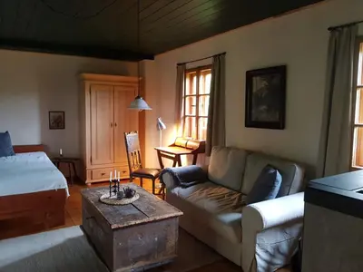 Ein Bett oder Betten in einem Zimmer der Unterkunft Berghütte Fürstenwalde