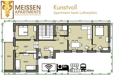 Grundriss der Unterkunft Kunstvoll - individuelle 4-Zimmer Ferienwohnung mit Balkon in Meißen