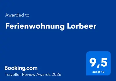 Ein Zertifikat, Auszeichnung, Logo oder anderes Dokument, das in der Unterkunft Ferienwohnung Lorbeer ausgestellt ist