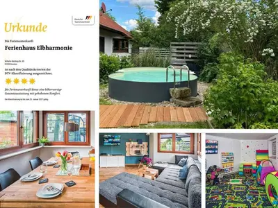Der Swimmingpool an oder in der Nähe von Ferienhaus Elbharmonie - Hunde willkommen, Garten vollständig umzäunt, Pool, Kamin und Spielzimmer - super für Familientreffen