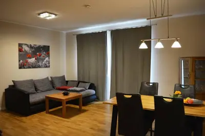 Ein Sitzbereich in der Unterkunft Elbtalblick Königstein im Deutschen Haus