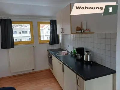 Küche/Küchenzeile in der Unterkunft Ferienwohnung Zum Böhmischen Bürgergarten