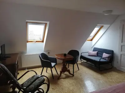 Ein Sitzbereich in der Unterkunft Ferienhaus -Am alten Dorfplatz-