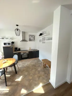 Küche/Küchenzeile in der Unterkunft Apartmenthaus Elbblick Mühlberg