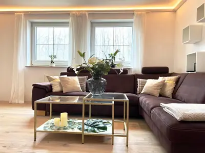 Ein Sitzbereich in der Unterkunft Luxus Ferienhaus Erzgebirge in Alleinlage