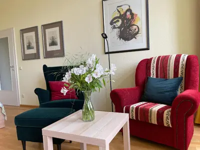 Ein Sitzbereich in der Unterkunft Moderne Ferienwohnung in der Dresdner Neustadt