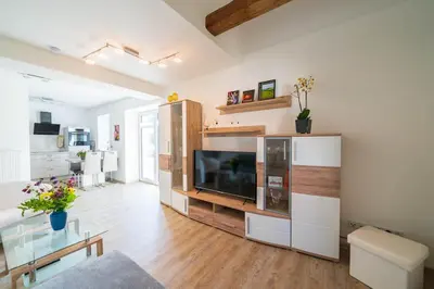 Küche/Küchenzeile in der Unterkunft Ferienhaus Teichblick und Turmblick, mit Kultur in Großzschepa, Nähe Leipzig