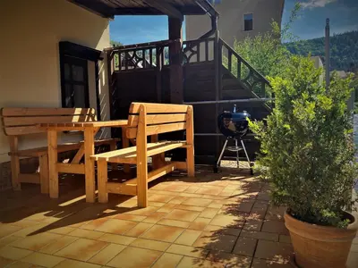 Ein Balkon oder eine Terrasse in der Unterkunft Sandstein-Ferien, Kamin, Fewo 