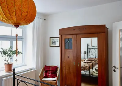 Ein Bett oder Betten in einem Zimmer der Unterkunft Ferienwohnung Prießnitz