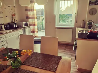 Küche/Küchenzeile in der Unterkunft Ferienwohnung am Zschopautal - mit Saunabereich