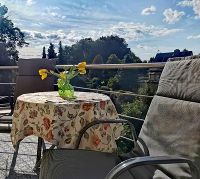 Ein Balkon oder eine Terrasse in der Unterkunft Ferienwohnung am Zschopautal - mit Saunabereich
