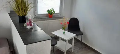 Ein Sitzbereich in der Unterkunft Hillmann's Höhe