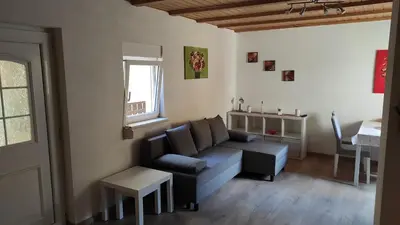 Ein Sitzbereich in der Unterkunft Ferienhaus Senft