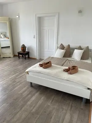 Ein Bett oder Betten in einem Zimmer der Unterkunft Gutshof und Ferienwohnung Proft