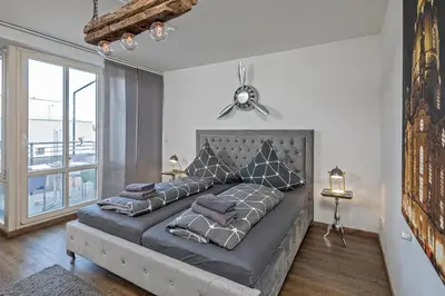 Ein Bett oder Betten in einem Zimmer der Unterkunft Dresden Wohnoase an der Elbe