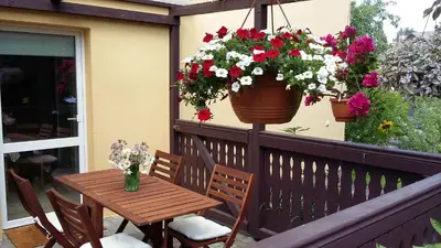 Ein Balkon oder eine Terrasse in der Unterkunft Ferienwohnung Füssel am Malerweg