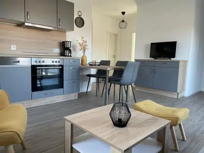 Küche/Küchenzeile in der Unterkunft Moderne Wohnung mit Balkon inmitten der Lausitz
