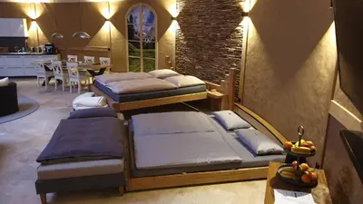 Ein Sitzbereich in der Unterkunft Wellness-Speicher