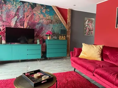 Ein Sitzbereich in der Unterkunft Ferienwohnung Thiele in Rosswein