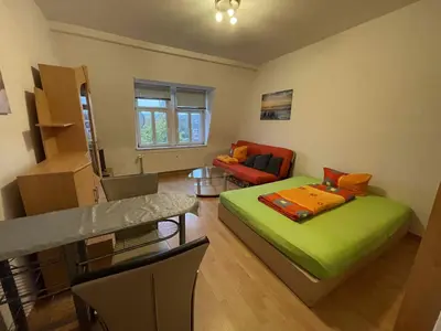 Ein Sitzbereich in der Unterkunft Apartments Strehlen