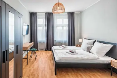 Ein Bett oder Betten in einem Zimmer der Unterkunft cozy Apartment -Kerner- in Meißen mit MagentaPlus