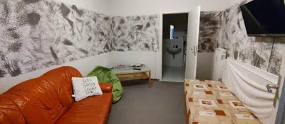 Ein Sitzbereich in der Unterkunft zu den blauen Schwertern
