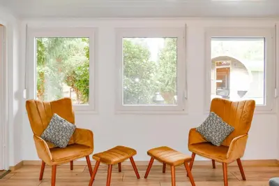 Ein Sitzbereich in der Unterkunft Ferienhaus Lucie Kiebitzsee