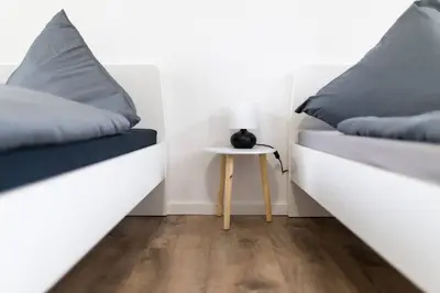Ein Sitzbereich in der Unterkunft Schickes 1-Raum-Apartment mit Balkon und vollausgestatteter Küche