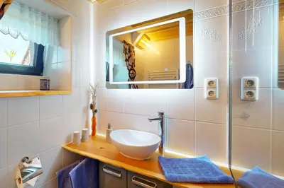 Ein Badezimmer in der Unterkunft Ferienwohnung Sächsische Schweiz Kurort Rathen