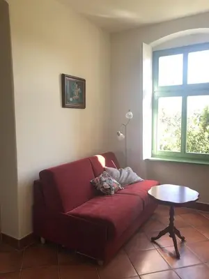Ein Sitzbereich in der Unterkunft Ferienwohnung Villa Barbara auf der sächsischen Weinroute