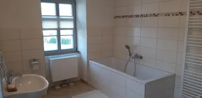 Ein Badezimmer in der Unterkunft Erbgericht Putzkau
