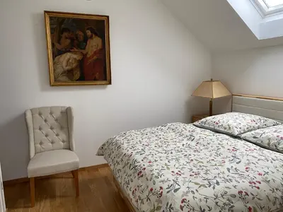 Ein Bett oder Betten in einem Zimmer der Unterkunft Haus Mathilda - Kurort Gohrisch - Kamin - Terrasse - Gartensauna - Parkplatz