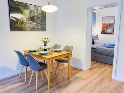 Ein Bett oder Betten in einem Zimmer der Unterkunft Ferienwohnung 4 Personen *Parkplatz, WLAN, Waschmaschine*