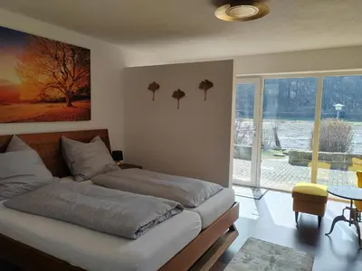 Ein Bett oder Betten in einem Zimmer der Unterkunft Ferienwohnung Elbtraum