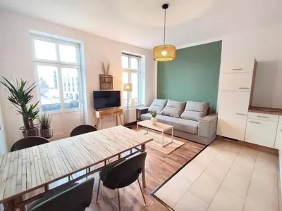 Ein Sitzbereich in der Unterkunft coffeelounge: zentrale Wohnung mit Küche inkl. Kaffee