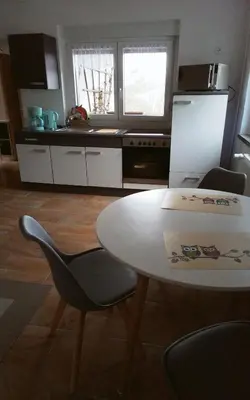 Küche/Küchenzeile in der Unterkunft Landblick am Hankehübel