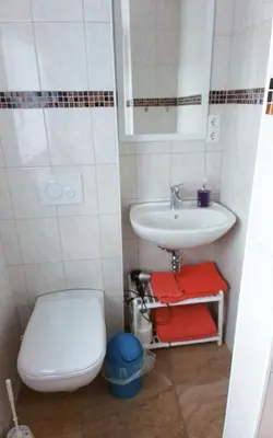 Ein Badezimmer in der Unterkunft Landblick am Hankehübel
