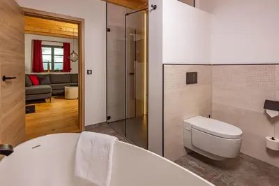 Ein Badezimmer in der Unterkunft Chalet Zugspitze